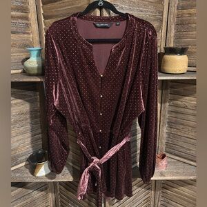 Colleen Lopez Wine Velvet Long-Sleeve Dress with Metallic Dot Accents